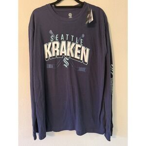 Seattle Kraken Men's Long Sleeve NHL T Blue Graphic shirt Hockey sticks NEW 2XL